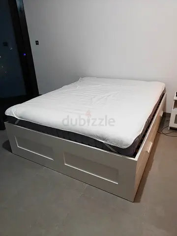 Super combo! IKEA double bed with built-in storage mattress and side table