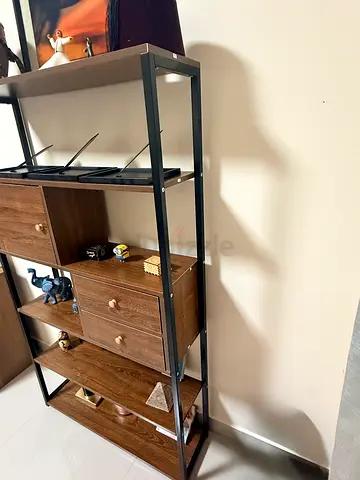 Wood and Metal Open Bookshelf with Drawers - Excellent Condition