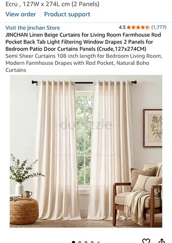 Pair of Ecru Linen-Style Semi-Sheer Curtain Panels (2 panels, 274 cm length)