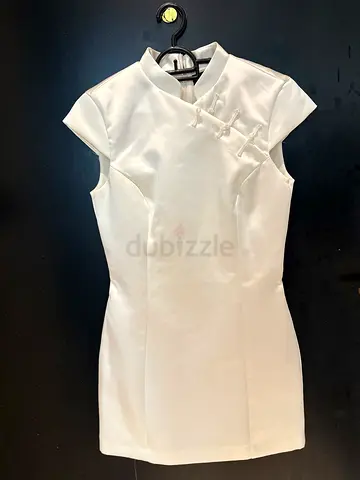 White Short Qipao / Cheongsam Dress - Cap Sleeve, Size Approx S