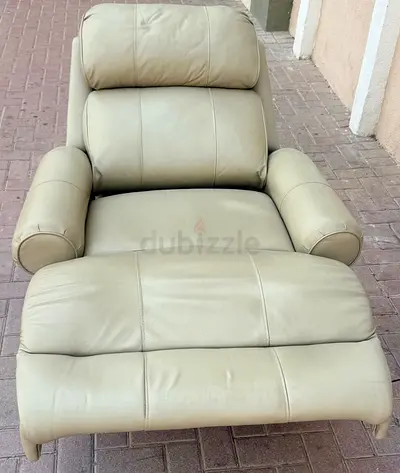 Beige Leather Recliner Chair with Footrest - Comfortable Used Condition