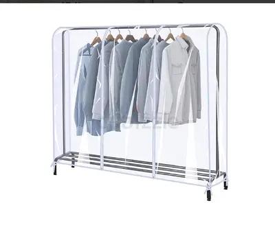 Portable Clothes Rack with Protective Cover - Stainless Steel