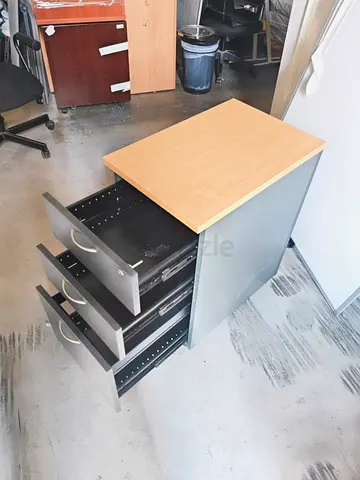 Office tables,chairs and drawer steel filing cabinet with wooden top - good condition