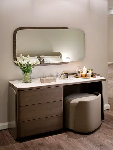 Wooden Dressing Table with Mirror and Padded Stool