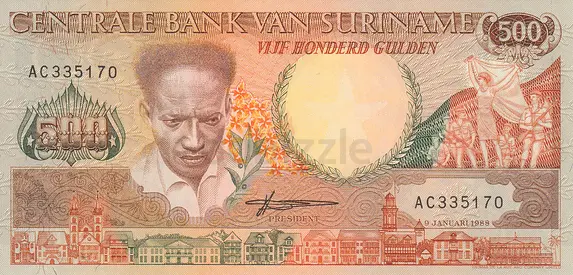 SURINAME 500 GULDEN BANKNOTE 1988