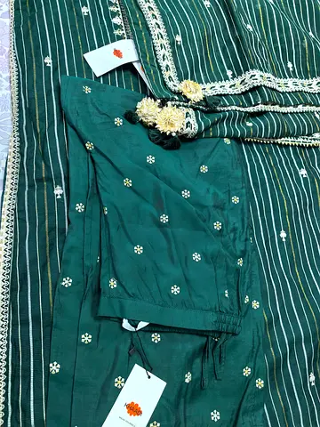 Dark Green Embroidered 3-Piece khaadi emb kurta emb pant with embroidered khaadi net dupata 14 large