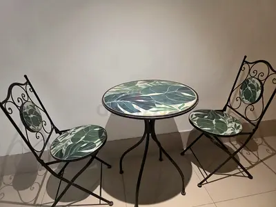 Bistro 2-Seater Outdoor Folding Table and Chairs Set - Leaf Pattern