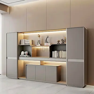 Modern Modular Wall Storage Unit with LED Shelves - Grey