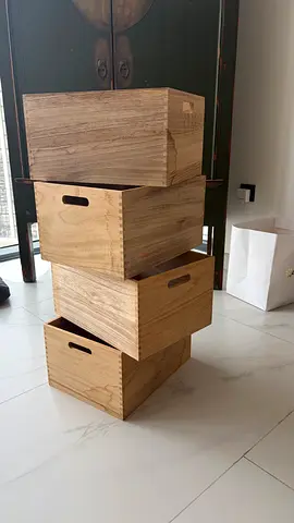 Set of 4 Wooden Storage Crates / Boxes - Natural Finish