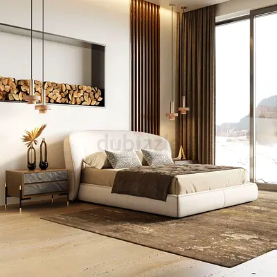 Modern Beige Fabric Upholstered king size Bed