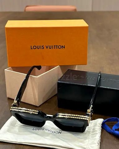 Louis Vuitton crystal-embellished black sunglasses with box