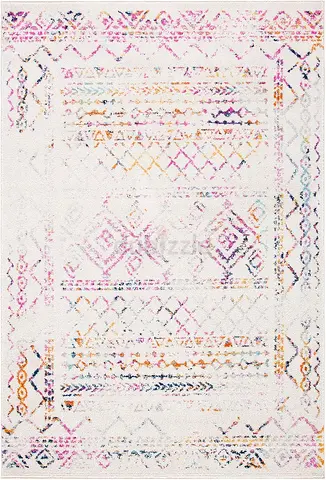 SAFAVIEH Tulum Area Rug - 5'3" x 7'6", Ivory & Fuchsia, Moroccan Boho Distressed Design