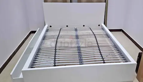 With mattress White Wooden Double Bed Frame with Storage Drawers - Good Condition