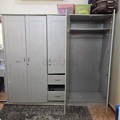 Used 5-door Grey Wardrobe with Drawers and Hanging Rail