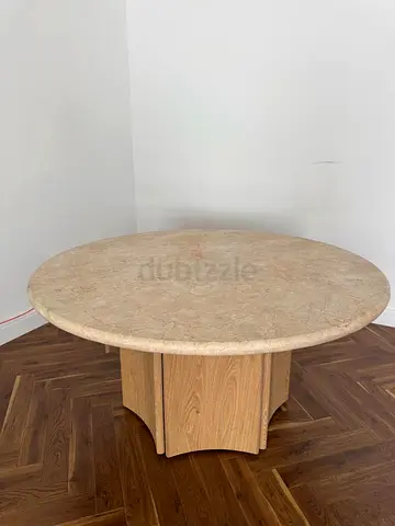 Round Marble Top Dining Table with Oak Pedestal Base (Urgent Sale) Original Price AED 7,000/-