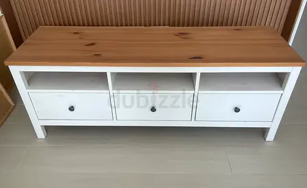IKEA Wooden TV Console with 3 Drawers — White & Pine