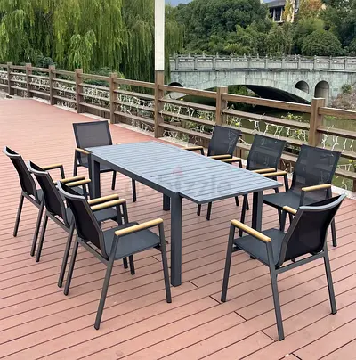 Outdoor 8-Seater Dining Table Set with aluminium Frame and Mesh Chairs