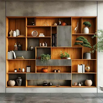 Large Modern Wooden Wall Bookcase / Display Shelf