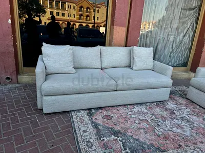 TOP QUALITY Crate and barrel lounge deep Feather filled 3 plus 2 seater Sofa Beige Color