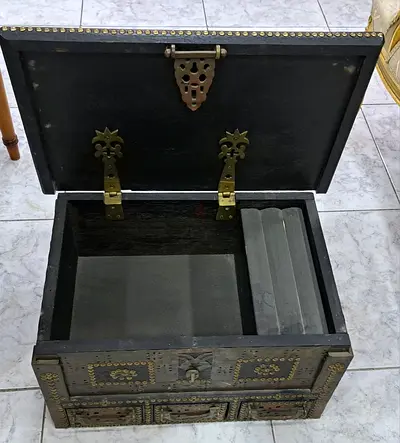 Vintage Decorative Wooden Brass-Accented Chest / Jewelry Box