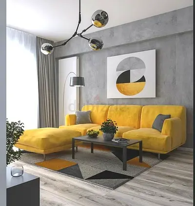 Yellow L-shaped Sofa with Chaise - Modern Upholstered Couch