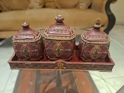 Decorative Vintage-Style Trinket Jars on Ornate Tray - Set of 3 from ( Lifestyle)