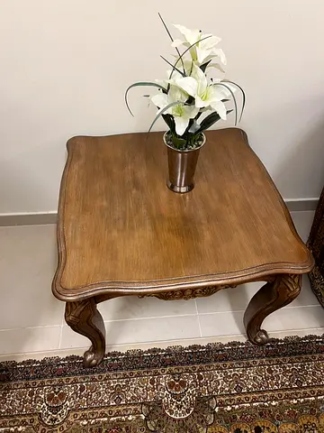 Pan Emirates Solid Brown Wood Carved 3 Set Tables