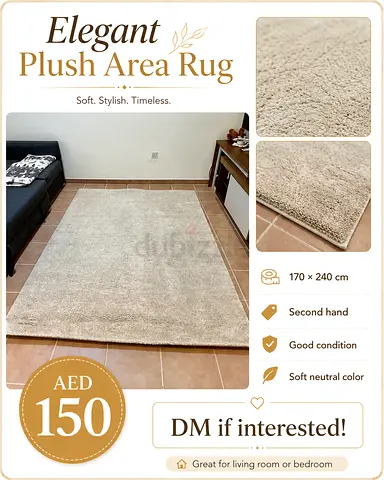 Soft neutral-colored area rug, perfect for a living room, bedroom or home office.