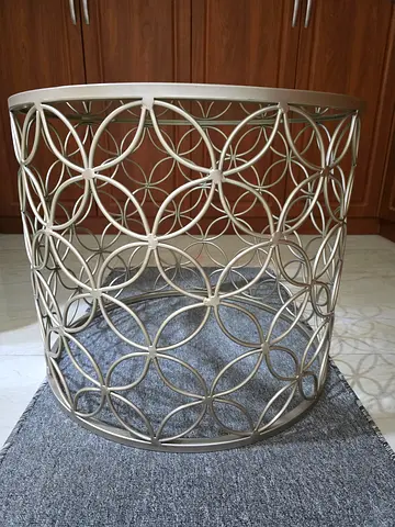 Round Metal Coffee Table with Decorative Circular Pattern