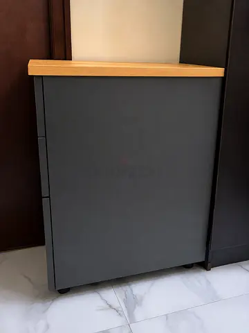 3 Drawer Metal Cabinet with Wooden Top for sale