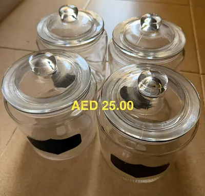 Set of 4 Glass Kitchen Storage Jars with Lids
