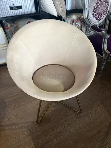 Beige Velvet Round Accent Chair with Gold Legs