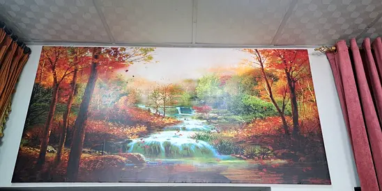 2 Large Framed Wall Art — Autumn Waterfall Landscape