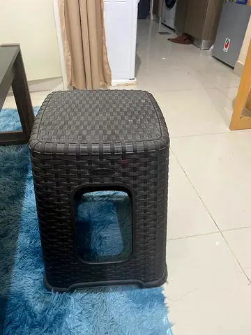 Dark Brown Rattan Plastic Stool with Built-in Storage - Good Condition