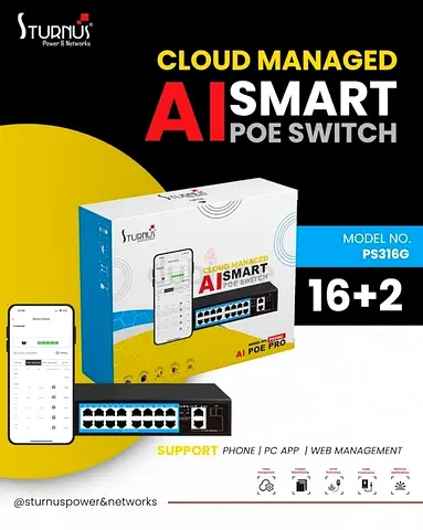Sturnus 18-Port PoE Switch | 16 PoE+ + 2 Uplink | 250M CCTV