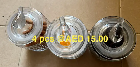 Set of 4 Glass Spice Jars with Lids - Used, clear glass