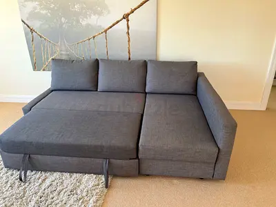 Grey L-shaped Sofa Bed — Converts to Double Bed, Good Condition