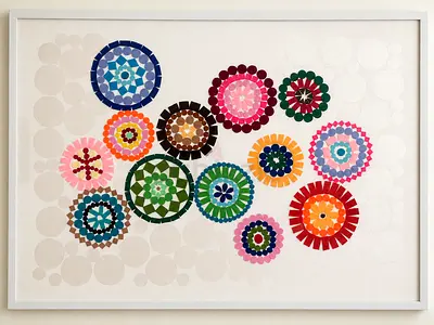 Framed modern Colorful Geometric felt fabric-Cut Wall Art (Handmade, original, collage)