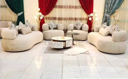 Modern Curved 6-Piece Light Beige Sofa Set with Coffee Table
