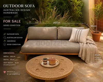 Outdoor 3-Seater Wooden Frame Sofa — Good Condition, 250cm