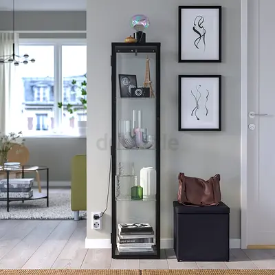 Tall Narrow Glass Display Cabinet with Black Frame