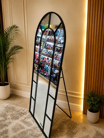 Full-length Arched Standing Mirror with Black Frame