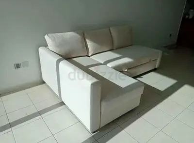 L-shaped white fabric sofa - good condition, 3-seater with chaise