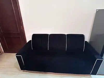 Black 3-Seater Sofa with White Piping — Good Condition