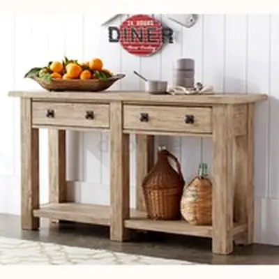 Pottery Barn Solid Wood Console Table with Two Drawers and Lower Shelf - Rustic Finish from