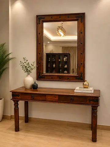 Marina Home Solid Wood Console Table With Mirror