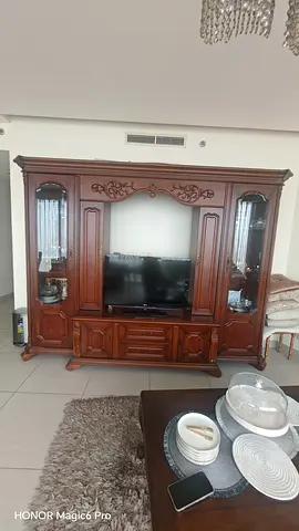 Classic Wooden Entertainment Center with Display Cabinets