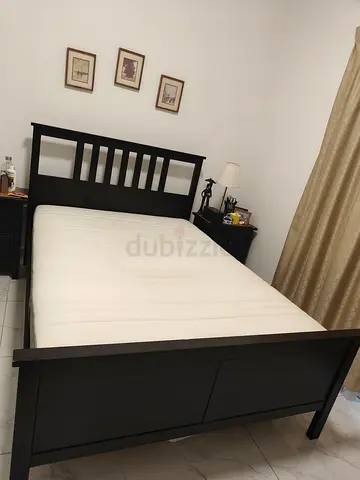 IKEA Malm-style Dark Brown Wooden Double Bed Frame with Slatted Headboard