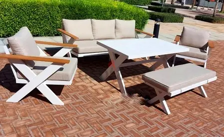 Outdoor 6-piece aluminium Patio Sofa Set with Cushions and Coffee Table