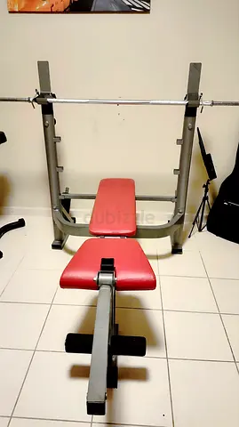 Adjustable Weight Bench with Barbell Rack - Used Home Gym